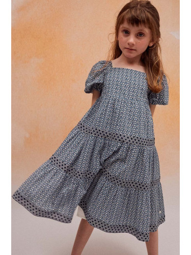 Детска памучна рокля zippy в синьо среднодълга разкроена
