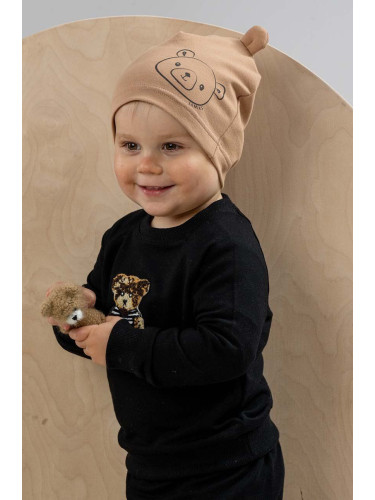 Детска шапка Jamiks HEMANT в кафяво с фина плетка