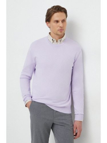 Памучен пуловер United Colors of Benetton в лилаво от лека материя