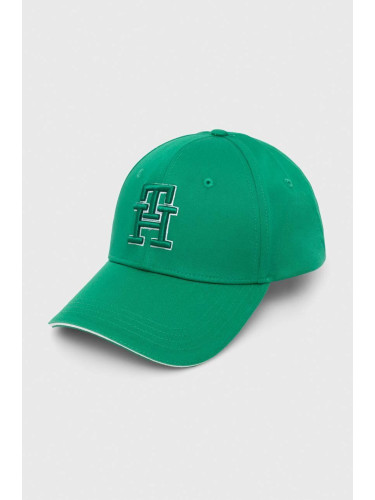 Памучна шапка с козирка Tommy Hilfiger в зелено с апликация AW0AW16177
