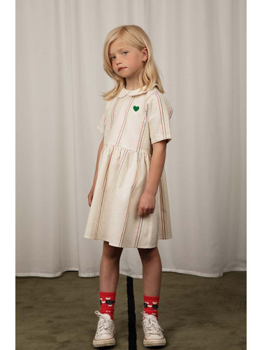 Детска рокля с лен Mini Rodini в бяло къса разкроена