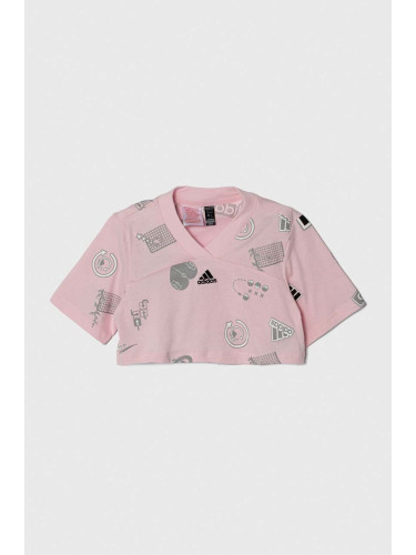Детска памучна тениска adidas в розово