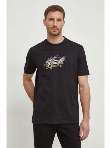Памучна тениска Paul&Shark в черно с принт 24411041