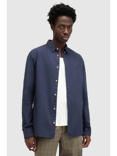 Риза AllSaints HAWTHORNE LS SHIRT мъжка в бяло с кройка по тялото с класическа яка