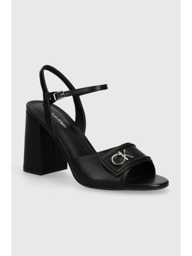 Кожени сандали Calvin Klein HEEL SANDAL 85 RELOCK LTH в черно HW0HW01937