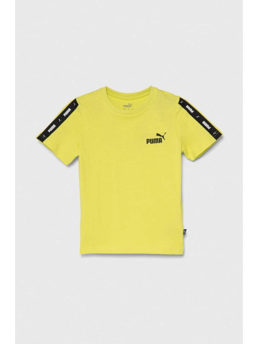 Детска памучна тениска Puma Ess Tape Tee B в жълто с принт