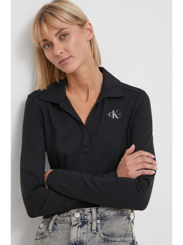 Блуза с дълги ръкави Calvin Klein Jeans в черно J20J222556