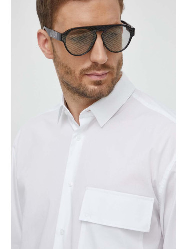 Риза Calvin Klein мъжка в бяло със свободна кройка с класическа яка K10K110851