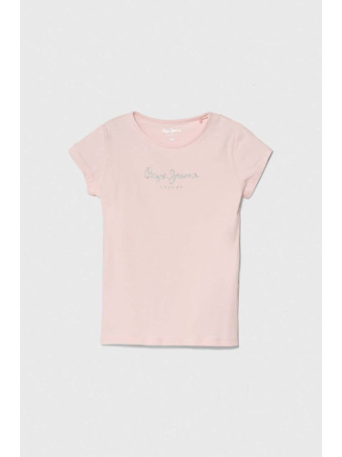 Детска тениска Pepe Jeans HANA GLITTER в розово