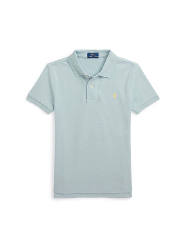 Детска памучна тениска с яка Polo Ralph Lauren в синьо с изчистен дизайн