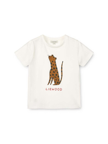 Бебешка памучна тениска Liewood Apia Baby Placement Shortsleeve T-shirt в бежово с принт