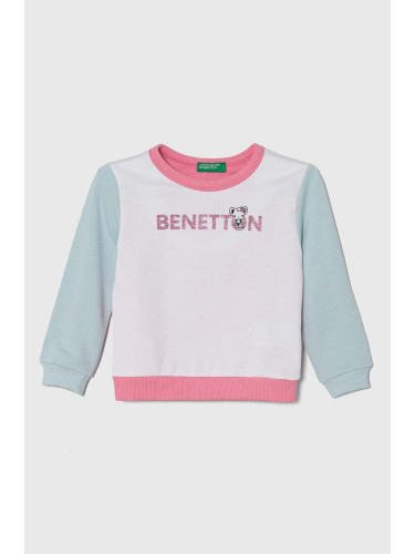 Детски памучен суичър United Colors of Benetton в розово с принт
