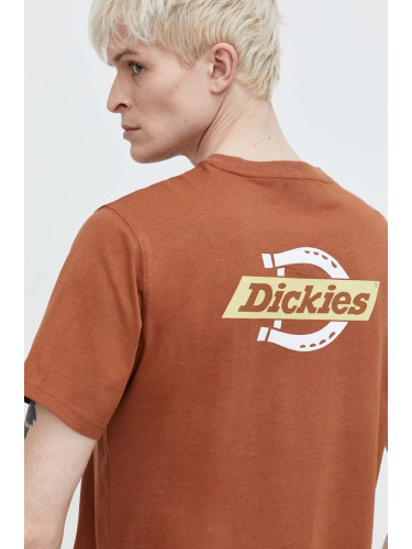 Памучна тениска Dickies SS RUSTON TEE в кафяво с принт DK0A4XDC