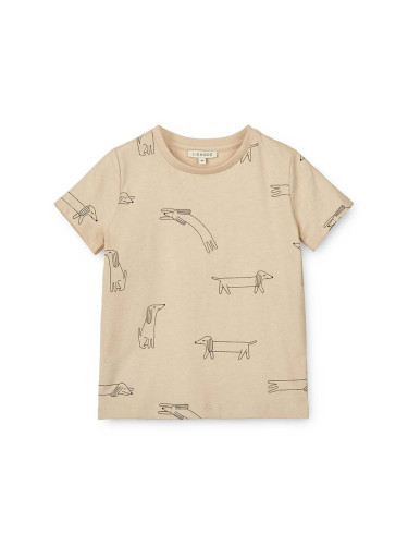 Бебешка памучна тениска Liewood Apia Baby Printed Shortsleeve T-shirt в бежово с десен