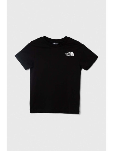 Детска памучна тениска The North Face REDBOX TEE (BACK BOX GRAPHIC) в черно с принт