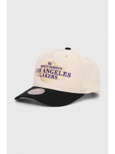 Шапка с козирка Mitchell&Ness NBA LOS ANGELES LAKERS в бежово с апликация