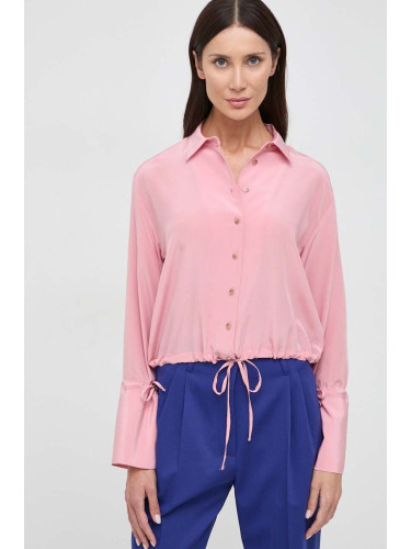 Копринена риза Liviana Conti в розово със стандартна кройка с класическа яка F4SS01