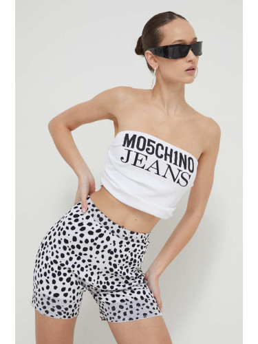 Топ Moschino Jeans дамски в бяло с голи рамене