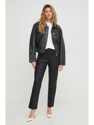 Велурен панталон 2NDDAY 2ND Kurt - Dense Leather в черно със стандартна кройка, с висока талия 2241561653