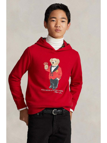 Детски суичър Polo Ralph Lauren в червено с качулка с принт
