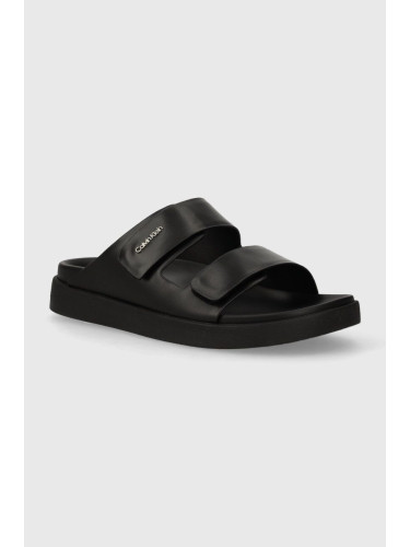 Кожени чехли Calvin Klein FLAT ADJ SLIDE CALVIN MTL LTH в черно HW0HW01954