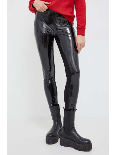 Латексов панталон Karl Lagerfeld в черно с кройка по тялото, с висока талия