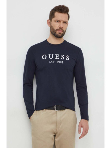 Блуза с дълги ръкави Guess в тъмносиньо с принт