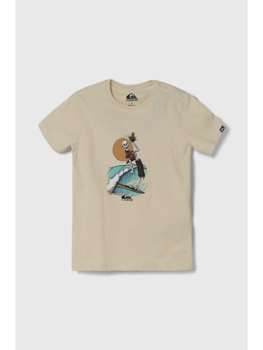 Детска памучна тениска Quiksilver NEVERENDINGSURF в бежово с принт