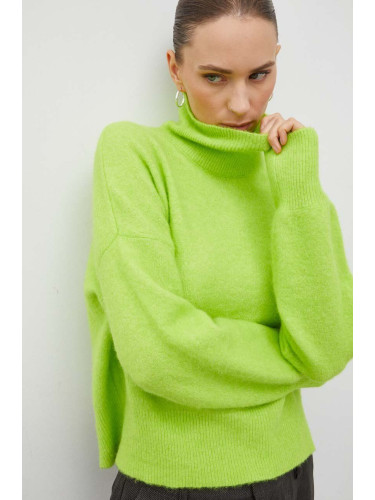 Вълнен пуловер Samsoe NOLA дамски в зелено от лека материя с ниско поло F18322002