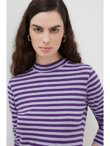 Памучна блуза с дълги ръкави Marc O'Polo в лилаво с ниско поло 310219652223