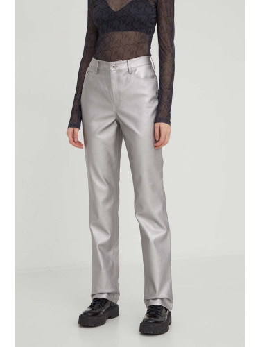 Панталон Karl Lagerfeld Jeans в сребристо със стандартна кройка, с висока талия