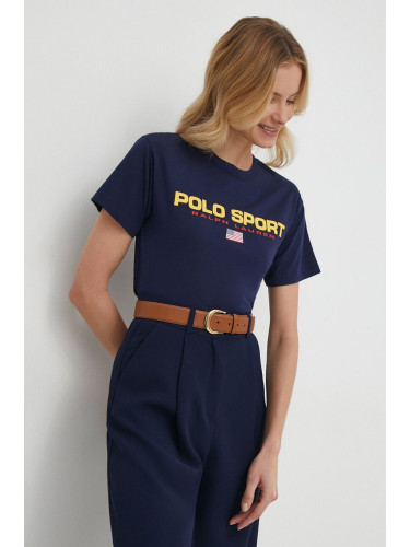 Памучна тениска Polo Ralph Lauren в тъмносиньо 211936915