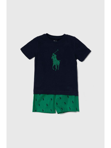 Детска памучна пижама Polo Ralph Lauren в зелено с десен