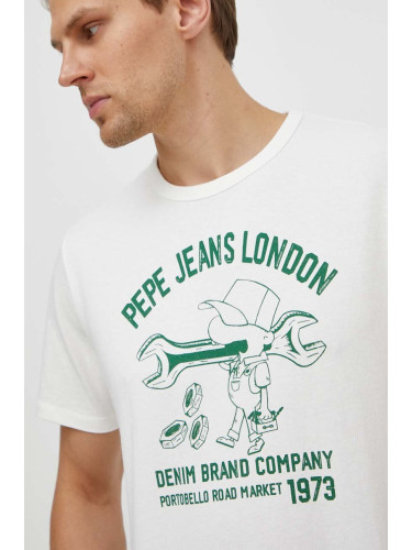 Памучна тениска Pepe Jeans CEDRIC в бяло с принт