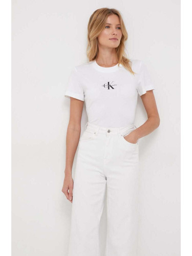Памучна тениска Calvin Klein Jeans в бяло J20J222564