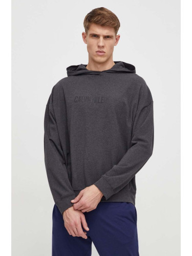 Домашен суичър Calvin Klein Underwear в сиво с качулка принт 000NM2569E