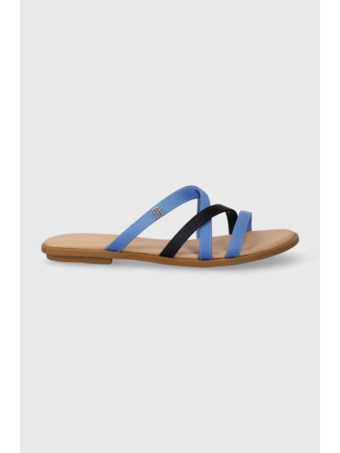 Чехли Tommy Hilfiger TH STRAP FLAT SATIN SANDAL в синьо FW0FW08041