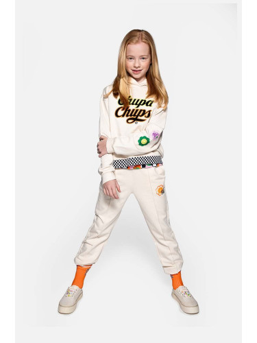 Детски памучен спортен панталон Coccodrillo в бежово с апликация
