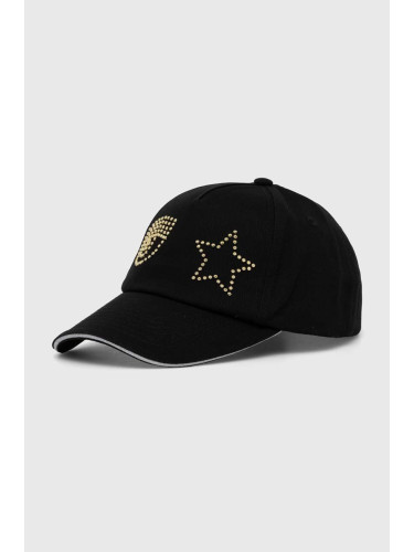 Памучна шапка с козирка Chiara Ferragni EYE STAR в черно с апликация 76SBZK13