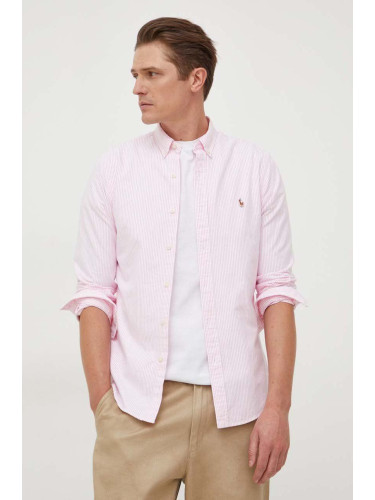 Памучна риза Polo Ralph Lauren мъжка с кройка по тялото яка копче 710928924