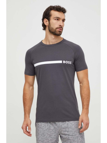 Памучна тениска BOSS в сиво с принт 50517970