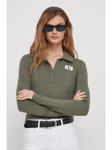 Блуза с дълги ръкави Calvin Klein Jeans в зелено J20J222556