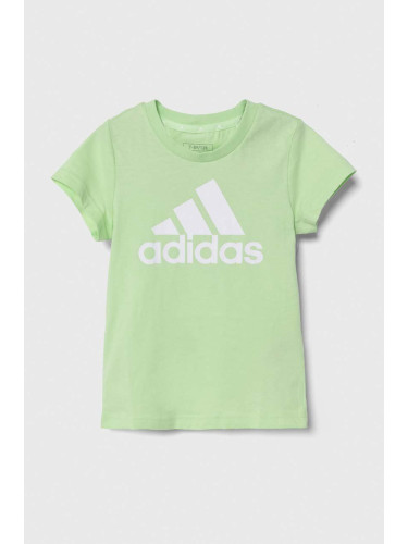 Детска памучна тениска adidas в зелено