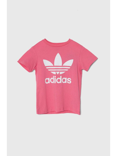 Детска памучна тениска adidas Originals TREFOIL TEE в розово