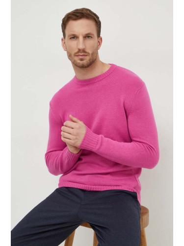 Пуловер с вълна United Colors of Benetton мъжки в розово от лека материя