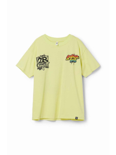 Детска памучна тениска Desigual в жълто с принт