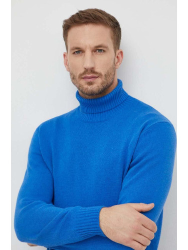 Пуловер с вълна United Colors of Benetton мъжки в синьо с поло