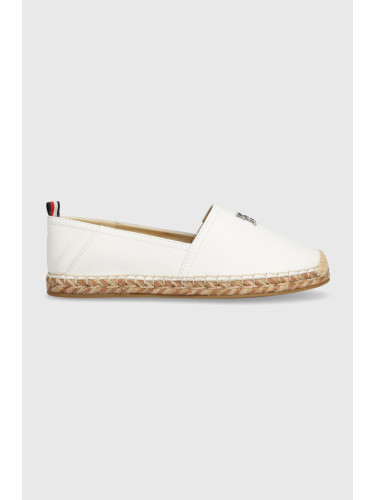 Кожени еспадрили Tommy Hilfiger TH LEATHER FLAT ESPADRILLE в бяло FW0FW07720