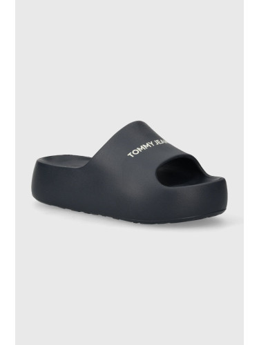 Чехли Tommy Jeans TJW CHUNKY FLATFORM SLIDE в тъмносиньо с платформа EN0EN02454