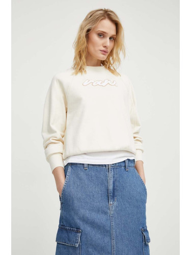 Памучен суичър G-Star в бежово с апликация